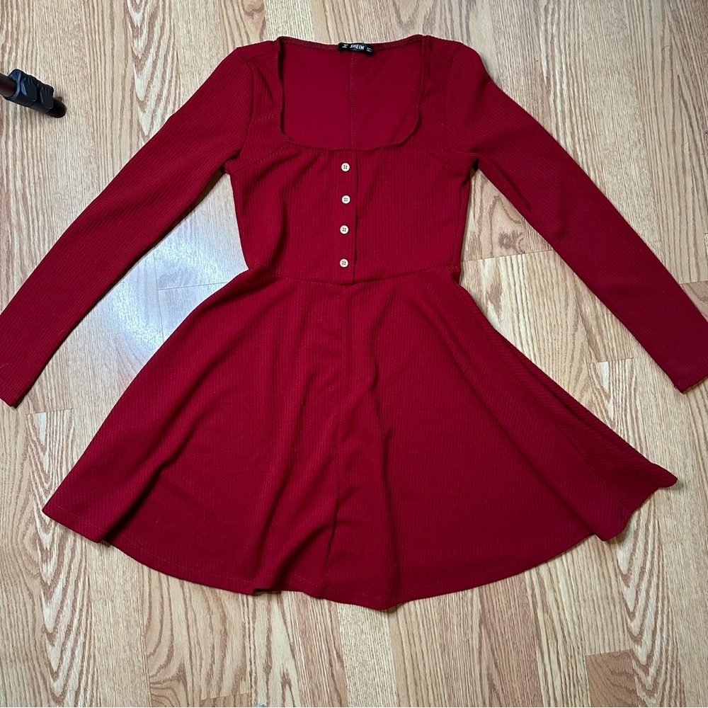 Shein red long sleeve dress size small